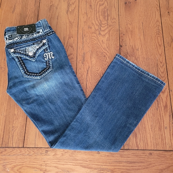 Miss Me Denim - Miss Me Size 27 Rhinestone Embellished Easy Boot Flare Jean Flap Pocket JE5733ER